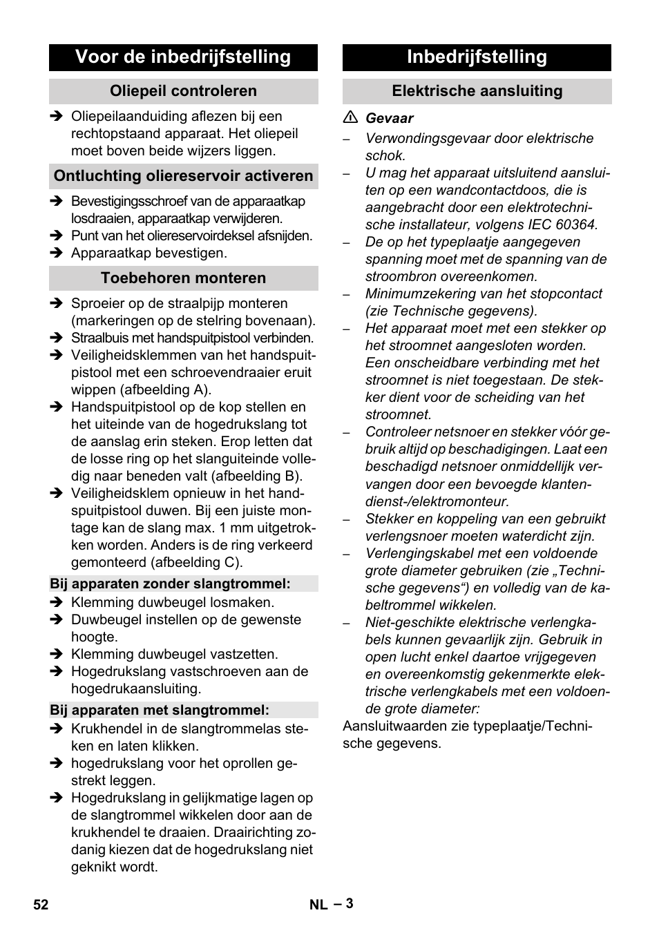 Voor de inbedrijfstelling, Inbedrijfstelling | Karcher HD 6-13 C User Manual | Page 52 / 332