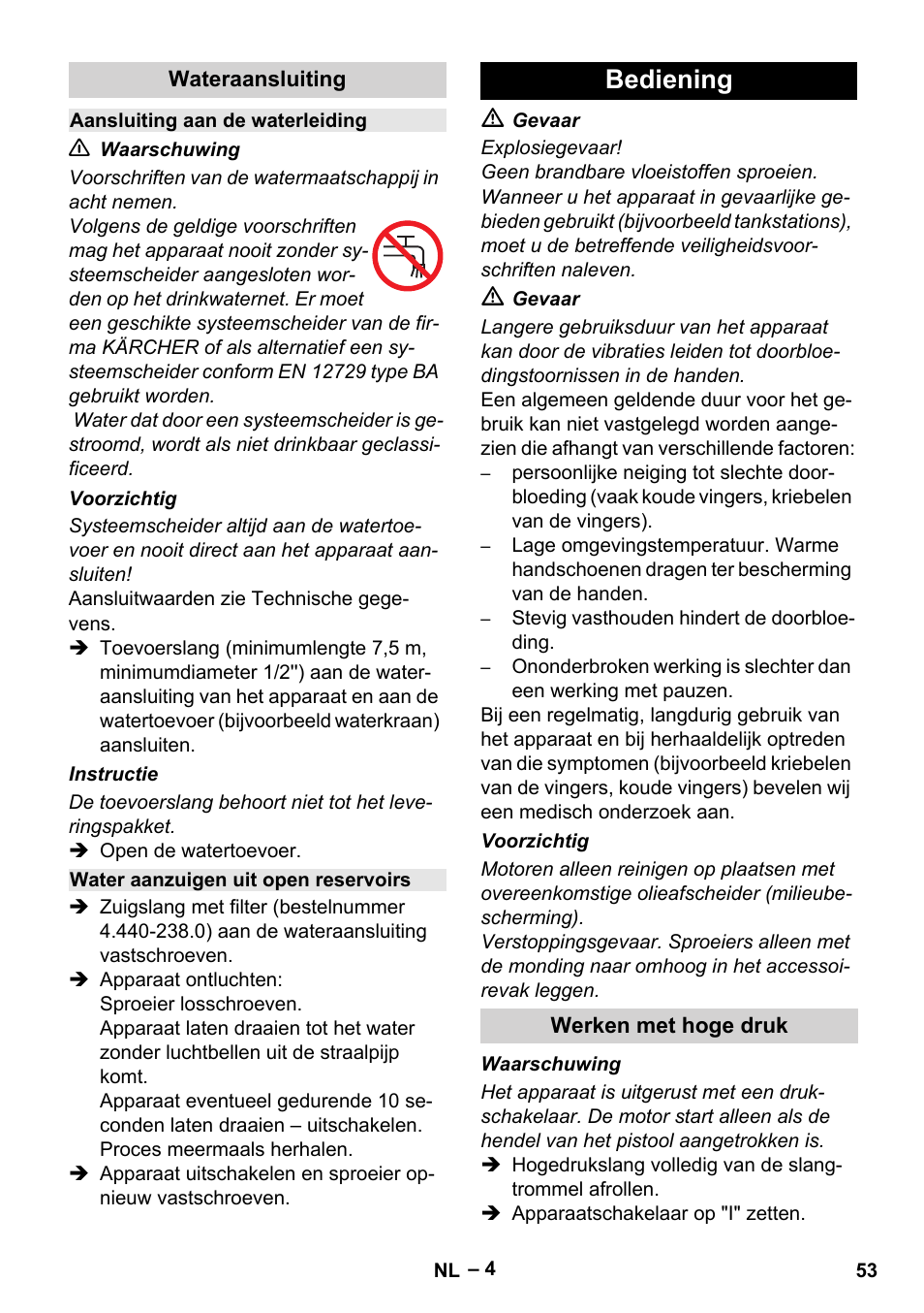 Bediening | Karcher HD 6-13 C User Manual | Page 53 / 332