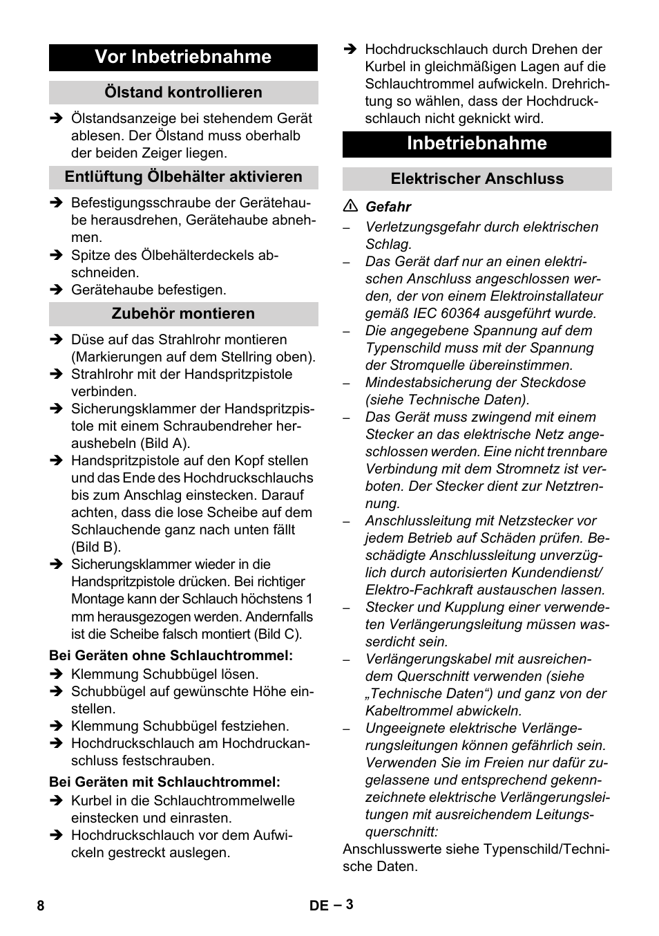 Vor inbetriebnahme, Inbetriebnahme | Karcher HD 6-13 C User Manual | Page 8 / 332