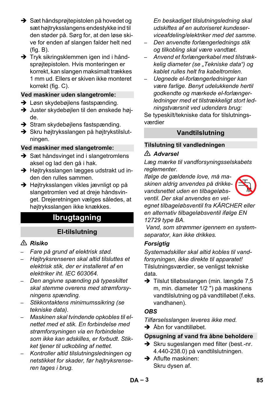 Ibrugtagning | Karcher HD 6-13 C User Manual | Page 85 / 332