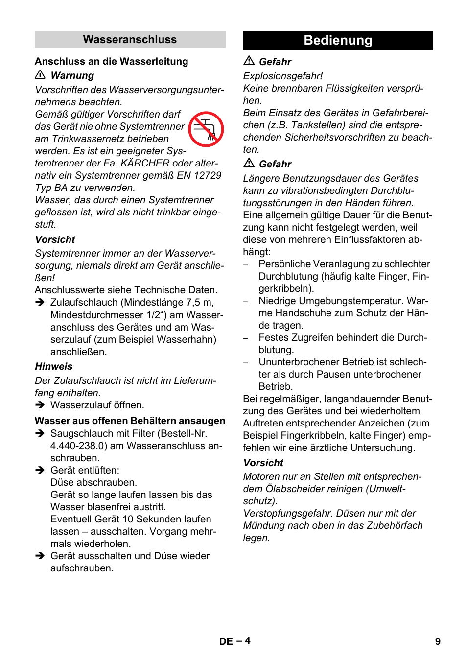 Bedienung | Karcher HD 6-13 C User Manual | Page 9 / 332