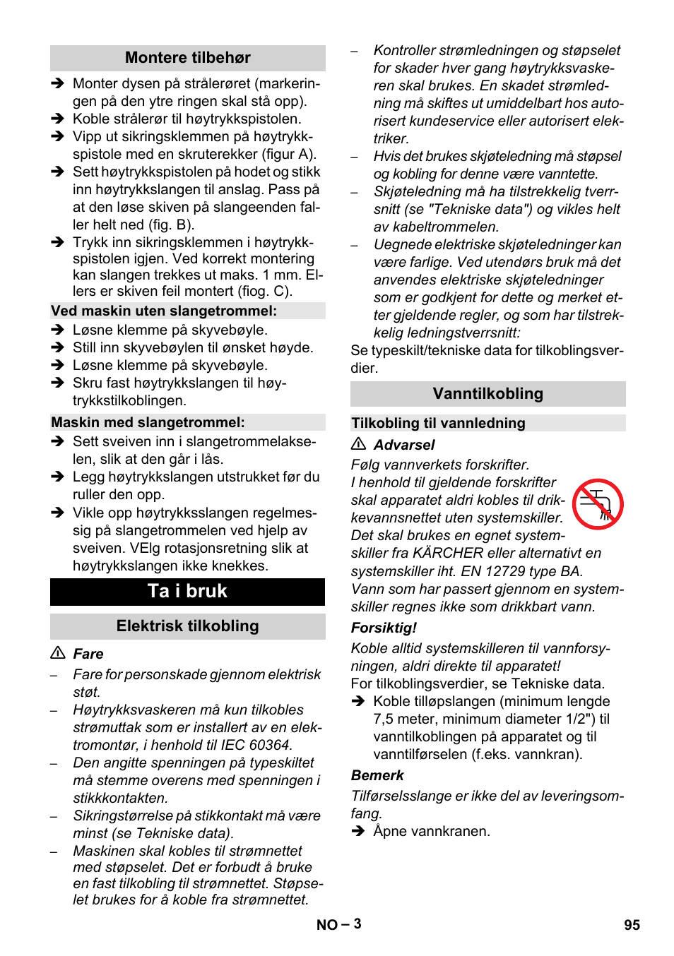 Ta i bruk | Karcher HD 6-13 C User Manual | Page 95 / 332