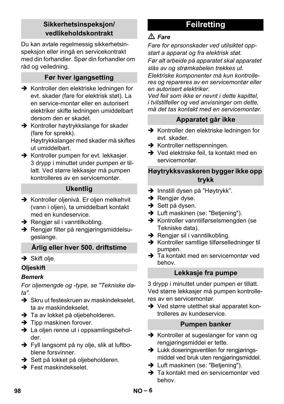 Feilretting | Karcher HD 6-13 C User Manual | Page 98 / 332