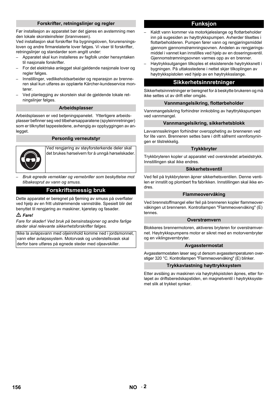 Forskriftsmessig bruk, Funksjon sikkerhetsinnretninger | Karcher HDS 9-14-4 ST Eco User Manual | Page 156 / 444