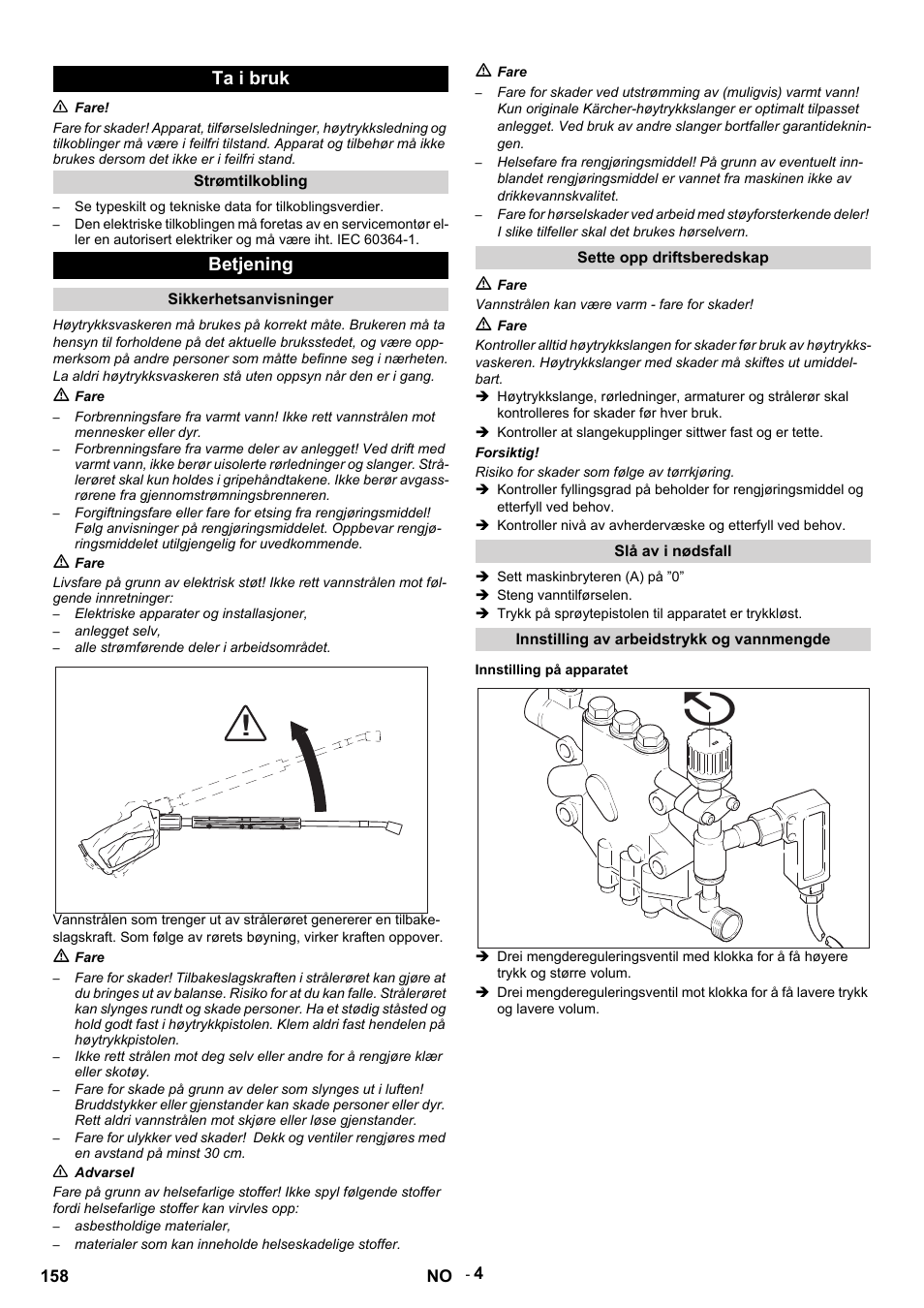 Ta i bruk, Betjening | Karcher HDS 9-14-4 ST Eco User Manual | Page 158 / 444