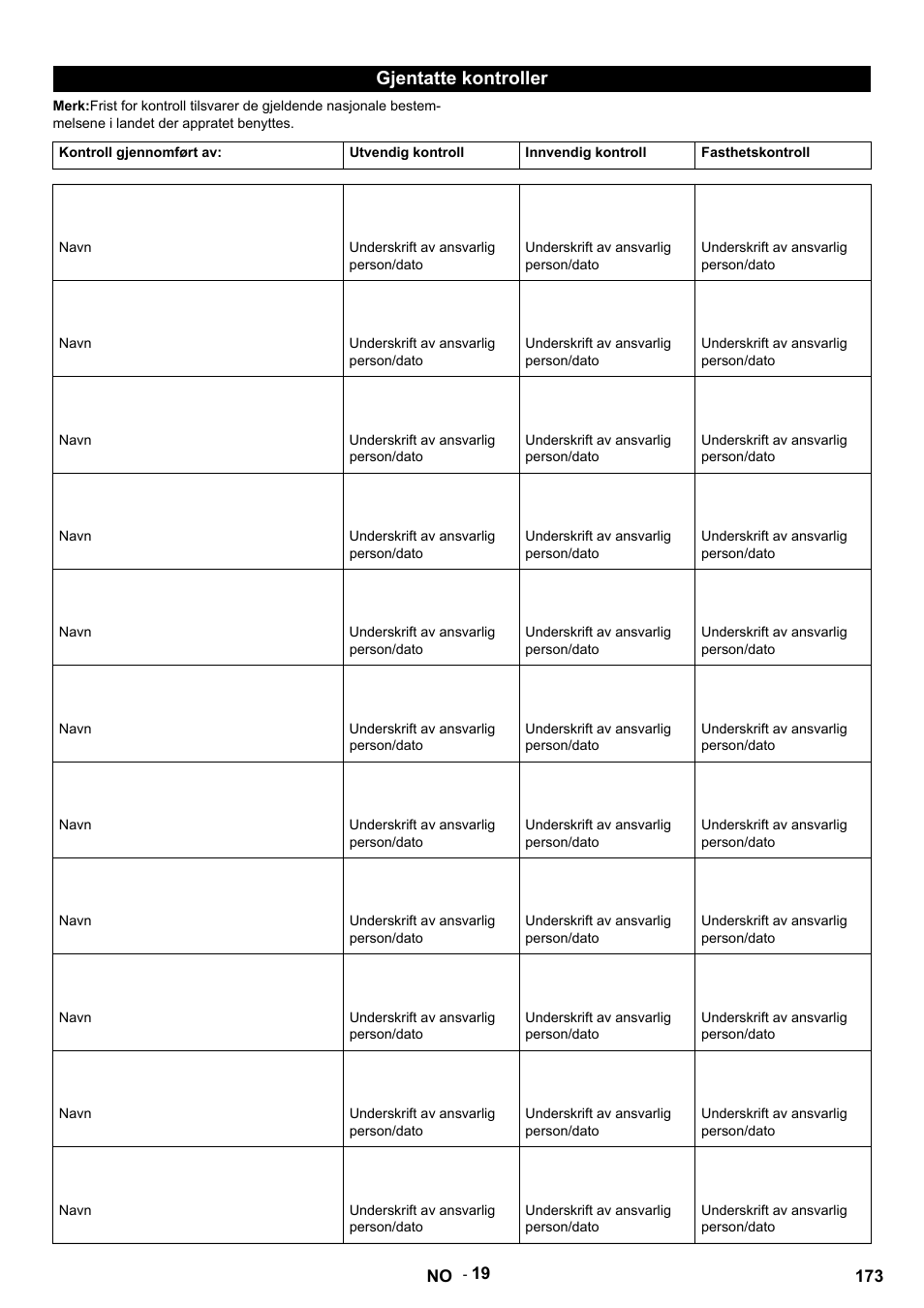 Gjentatte kontroller | Karcher HDS 9-14-4 ST Eco User Manual | Page 173 / 444