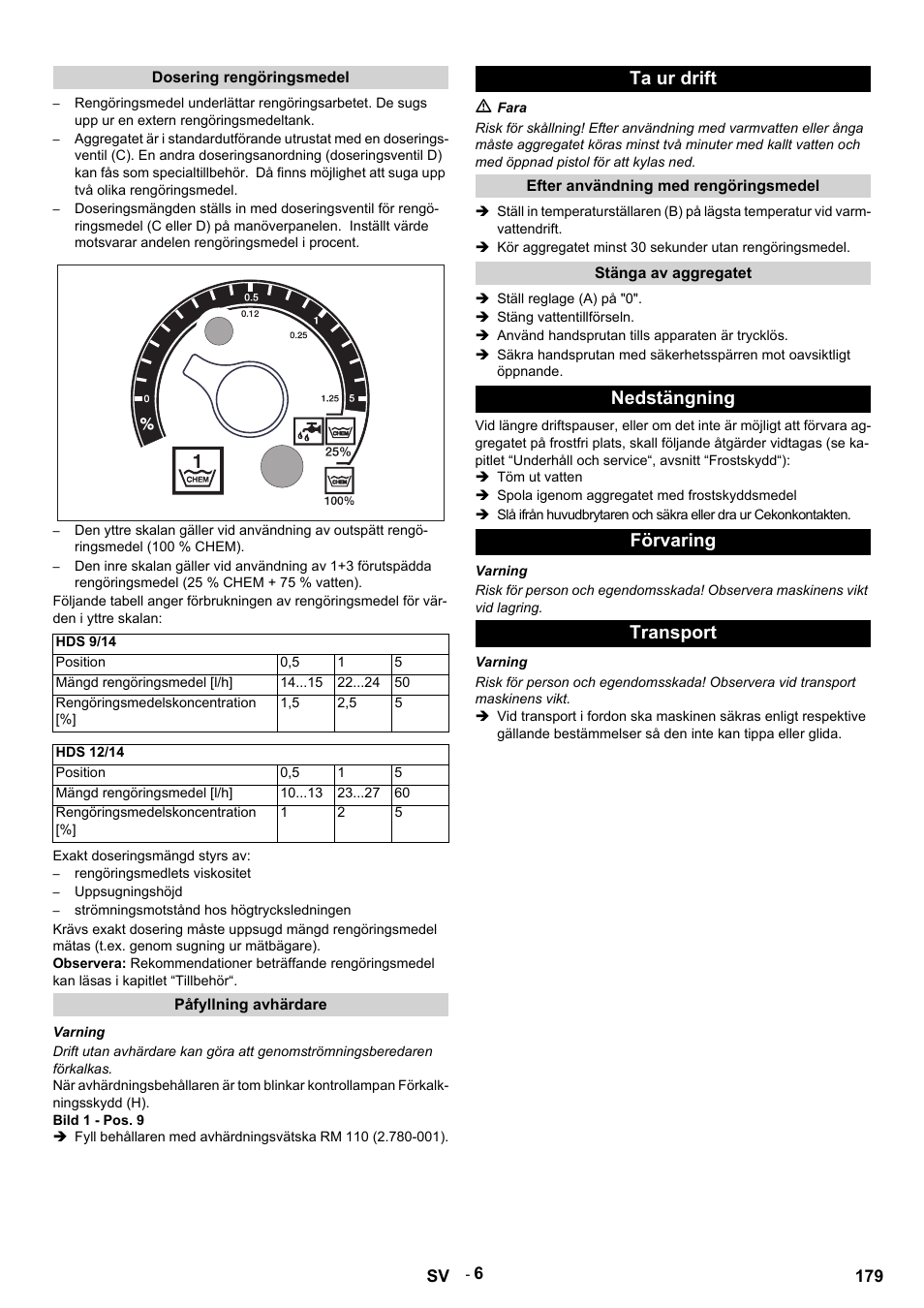 Ta ur drift, Nedstängning förvaring transport | Karcher HDS 9-14-4 ST Eco User Manual | Page 179 / 444
