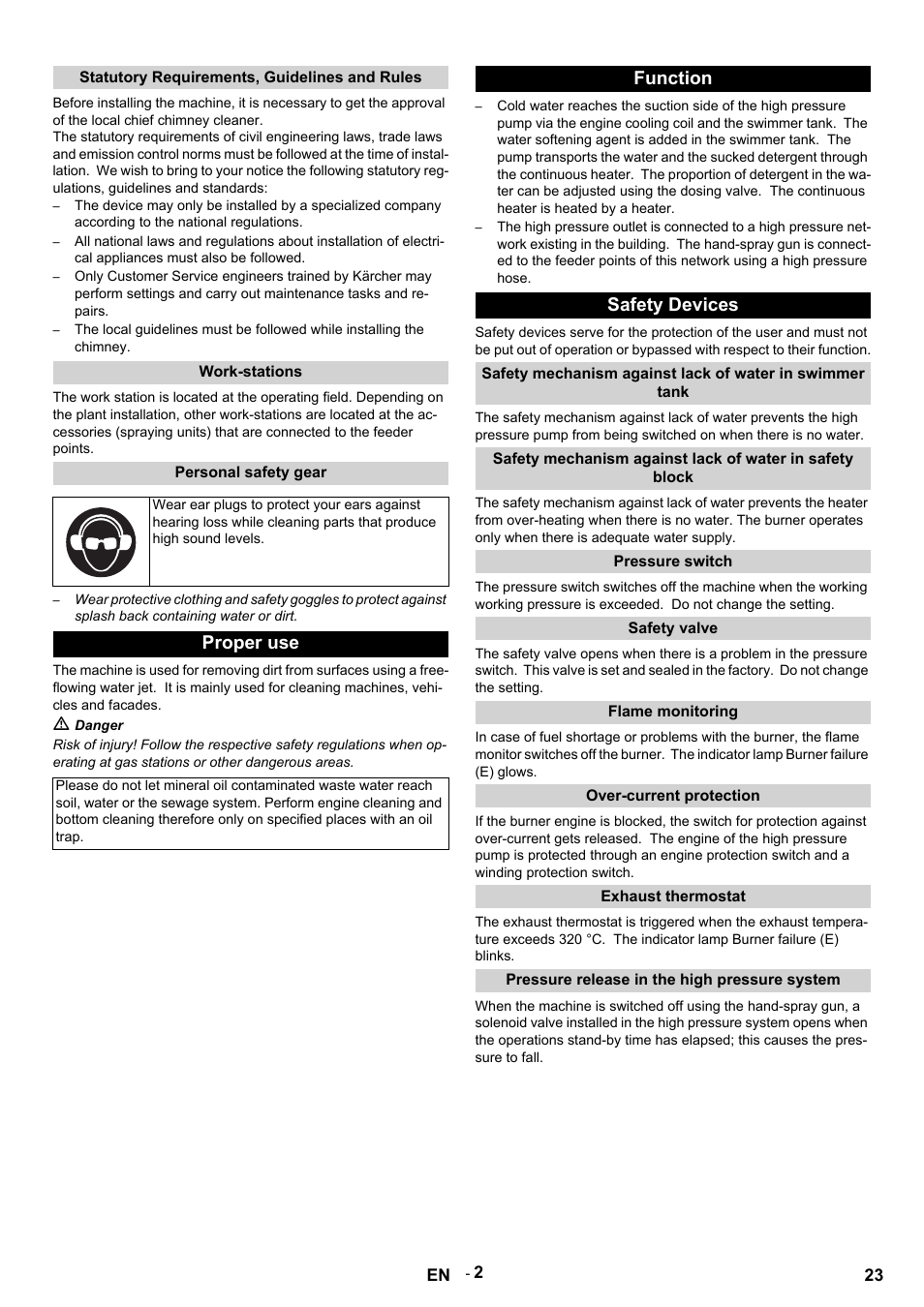 Proper use, Function safety devices | Karcher HDS 9-14-4 ST Eco User Manual | Page 23 / 444