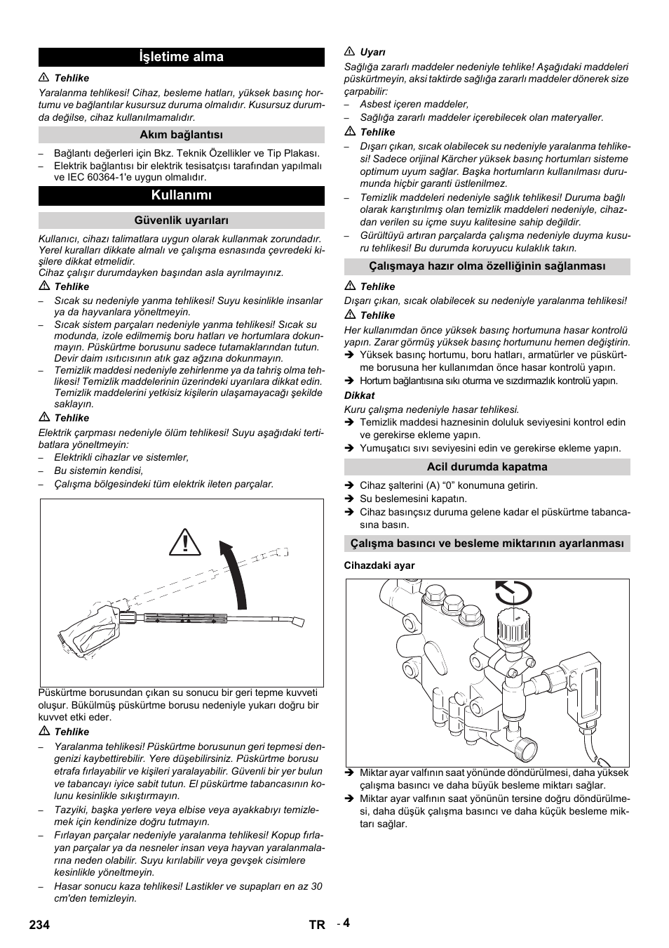 Işletime alma, Kullanımı | Karcher HDS 9-14-4 ST Eco User Manual | Page 234 / 444