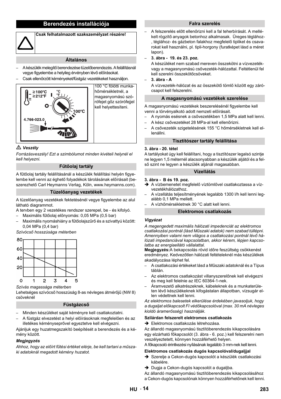 Berendezés installációja | Karcher HDS 9-14-4 ST Eco User Manual | Page 283 / 444