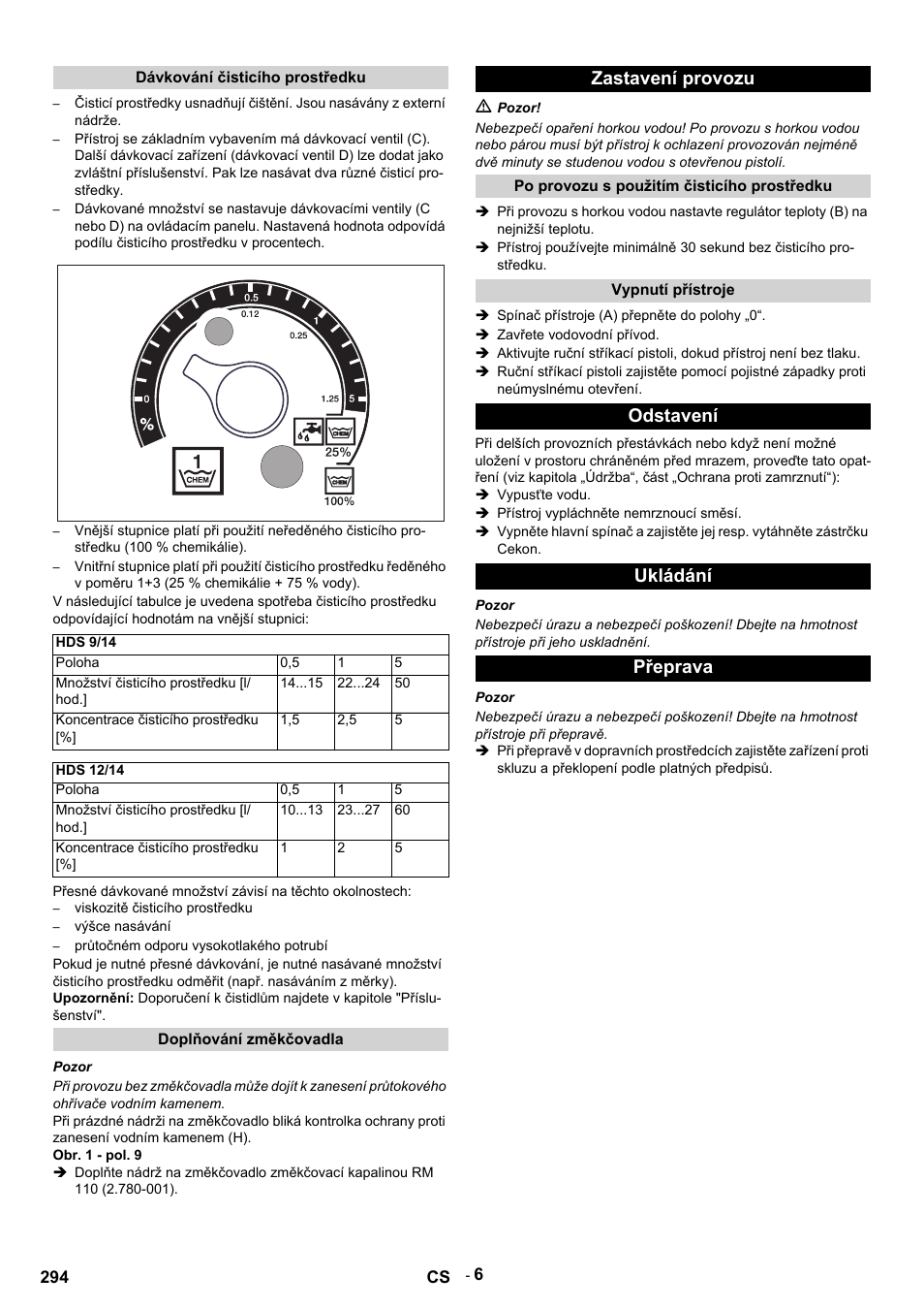 Zastavení provozu, Odstavení ukládání přeprava | Karcher HDS 9-14-4 ST Eco User Manual | Page 294 / 444