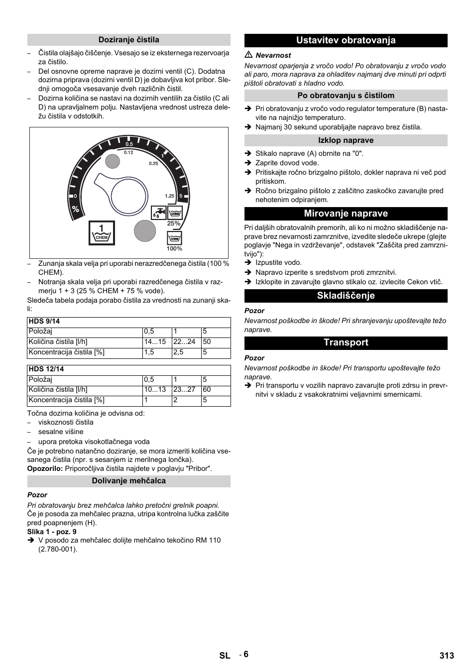 Ustavitev obratovanja, Mirovanje naprave skladiščenje transport | Karcher HDS 9-14-4 ST Eco User Manual | Page 313 / 444