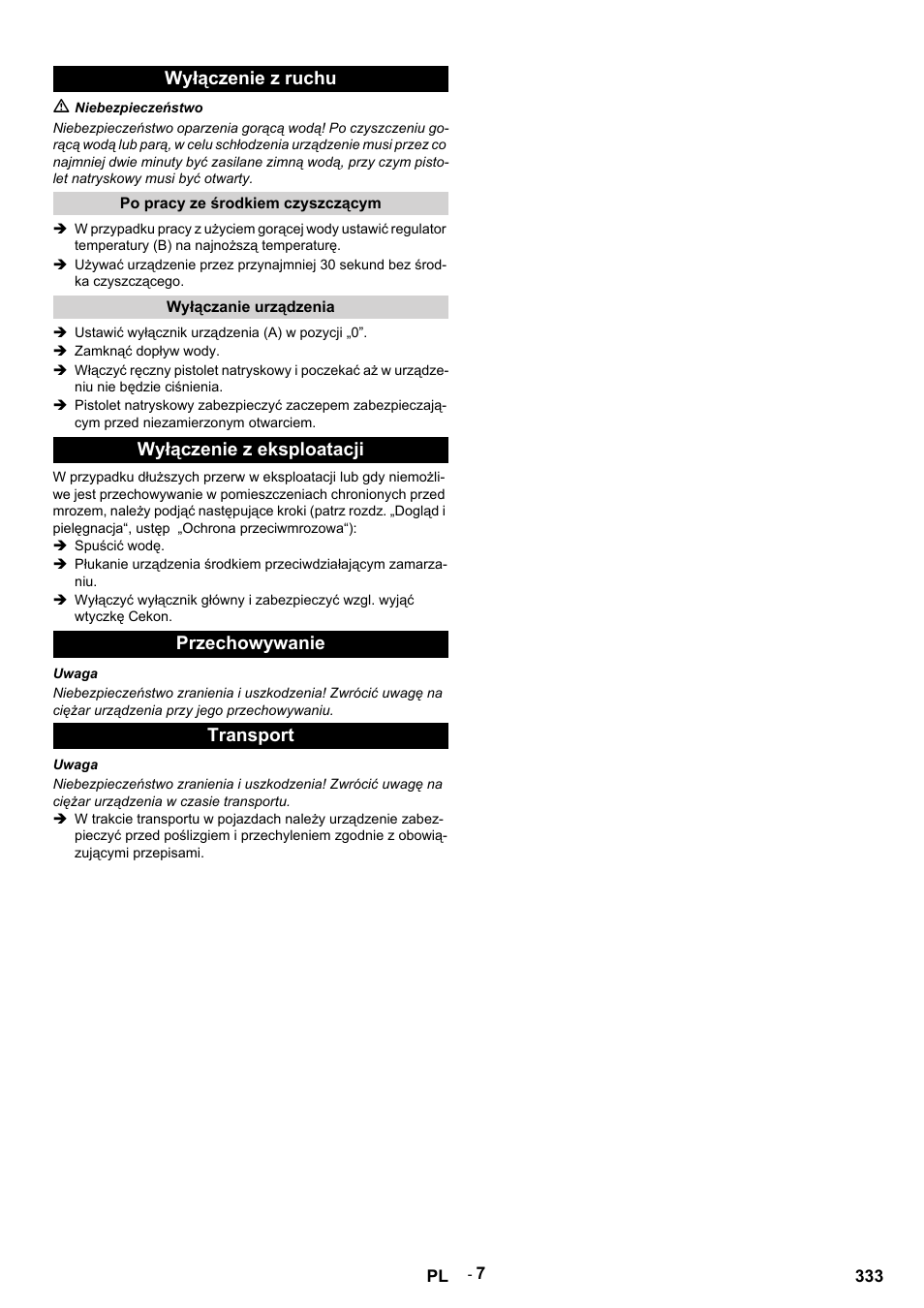 Wyłączenie z ruchu, Wyłączenie z eksploatacji przechowywanie transport | Karcher HDS 9-14-4 ST Eco User Manual | Page 333 / 444