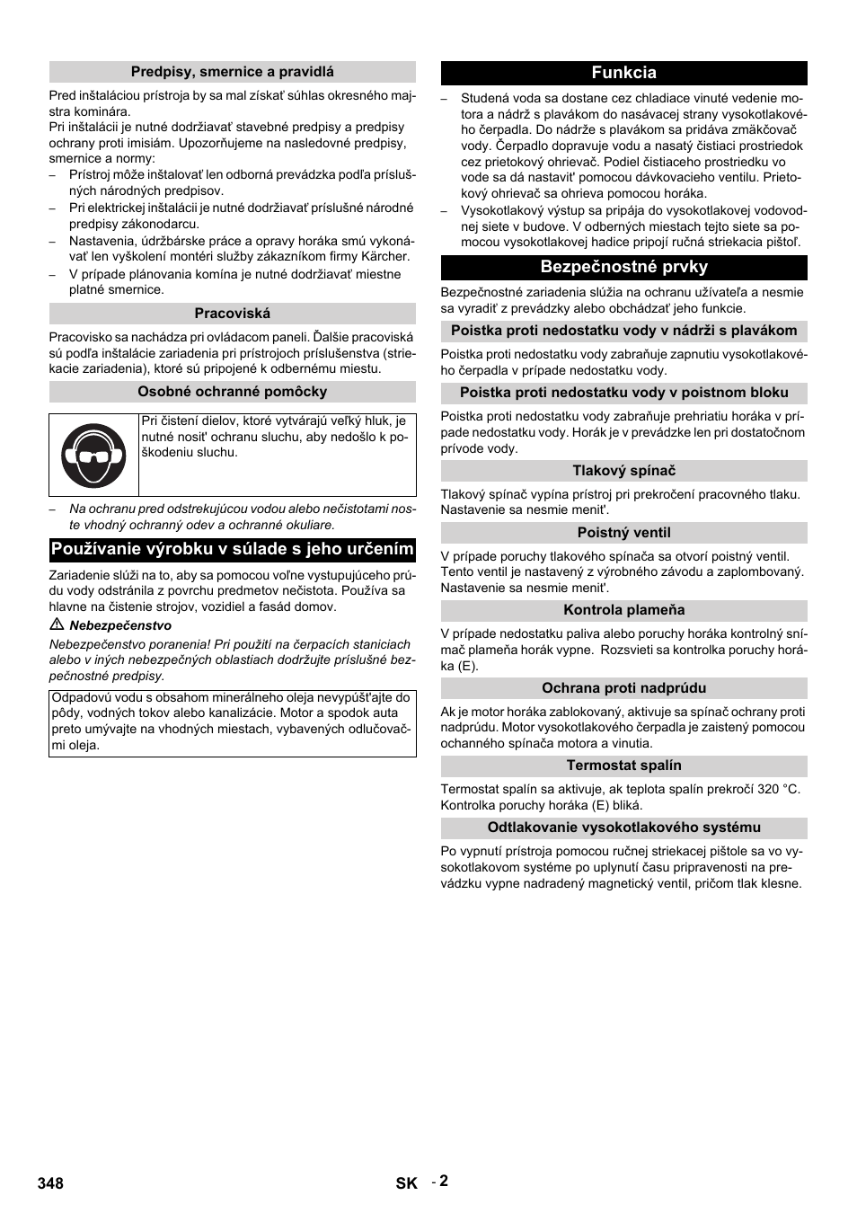 Používanie výrobku v súlade s jeho určením, Funkcia bezpečnostné prvky | Karcher HDS 9-14-4 ST Eco User Manual | Page 348 / 444