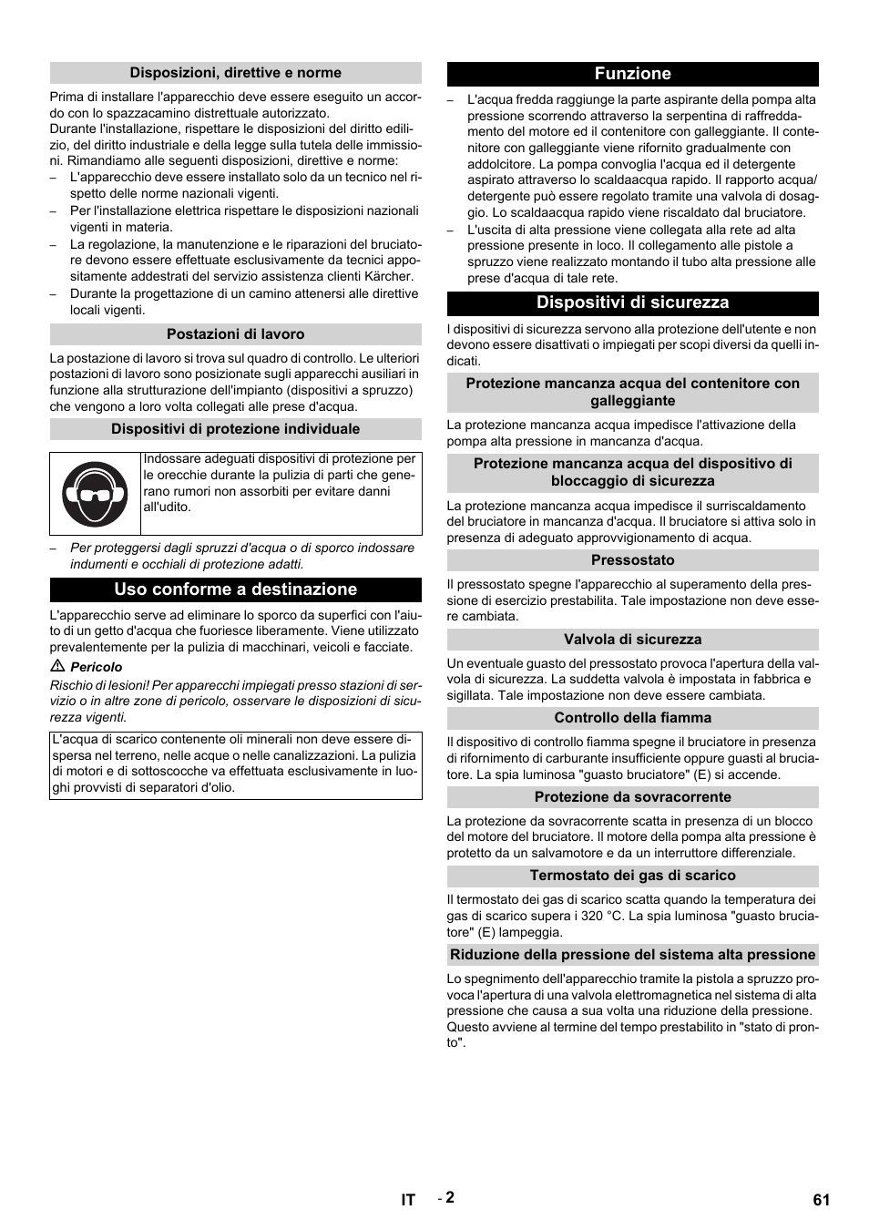 Uso conforme a destinazione, Funzione dispositivi di sicurezza | Karcher HDS 9-14-4 ST Eco User Manual | Page 61 / 444