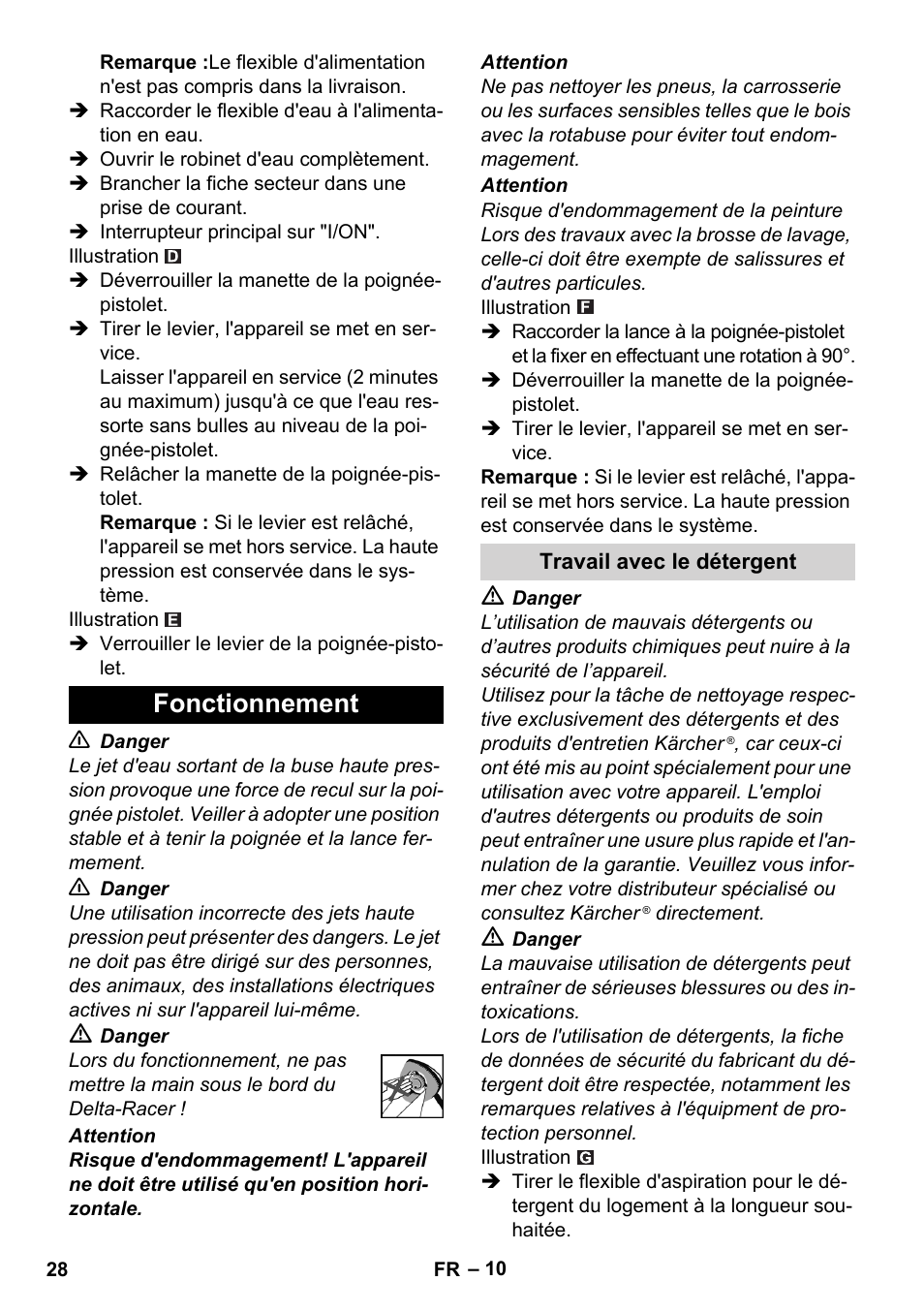 Fonctionnement, Travail avec le détergent | Karcher K 7 Compact User Manual | Page 28 / 278