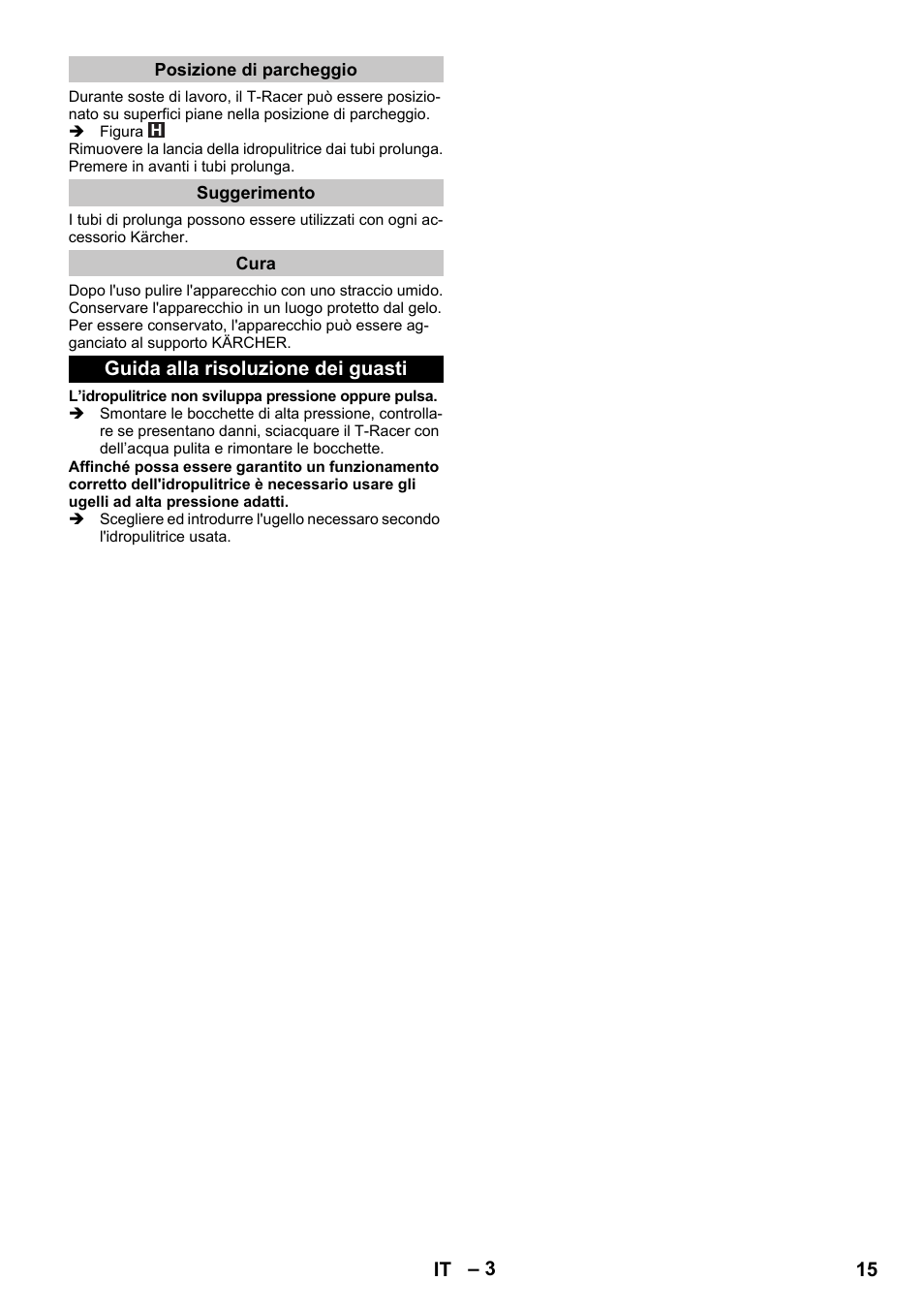 Posizione di parcheggio, Suggerimento, Cura | Guida alla risoluzione dei guasti | Karcher K 7 Premium eco!ogic Home User Manual | Page 15 / 96