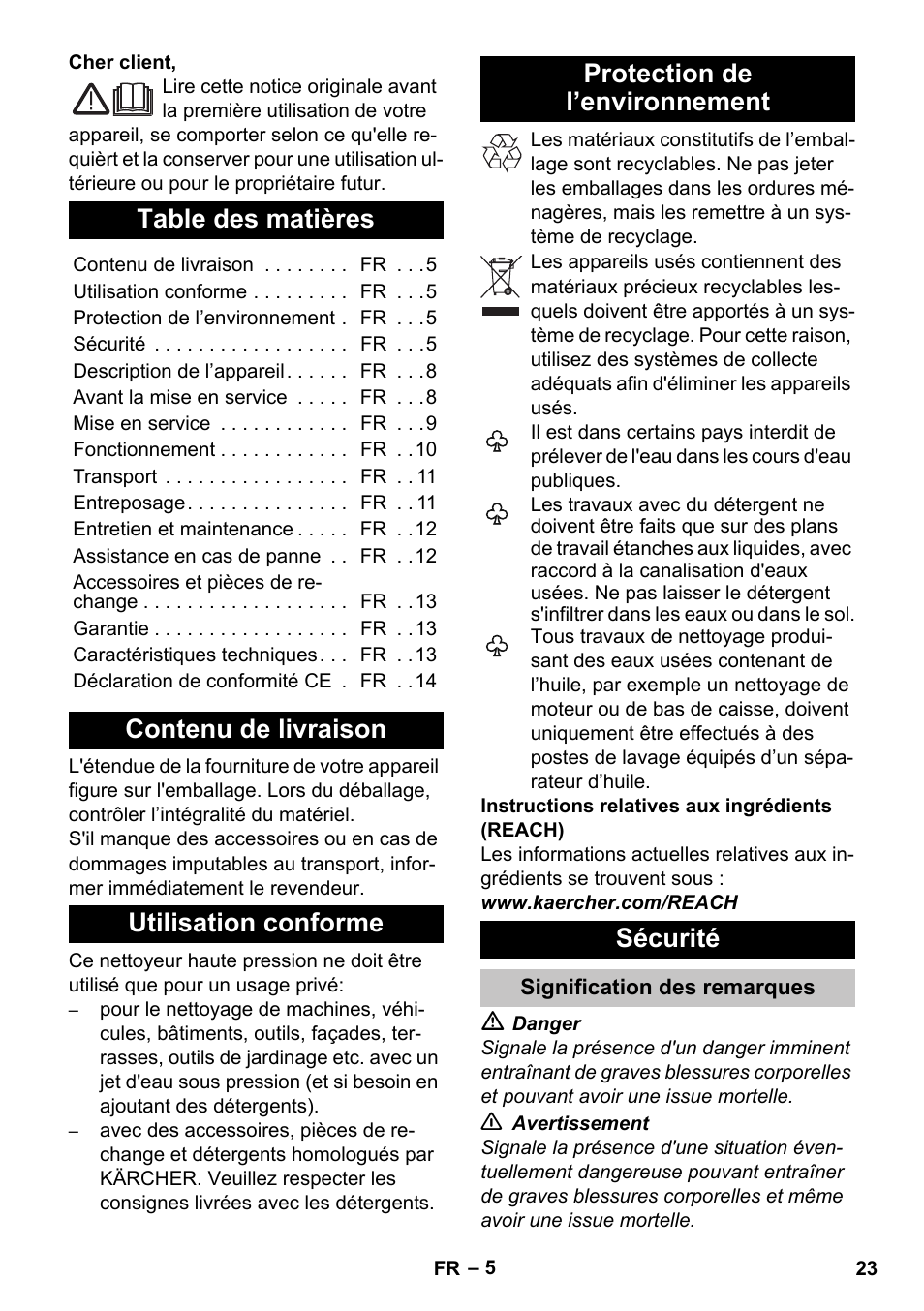 Karcher K 5 Basic User Manual | Page 23 / 254
