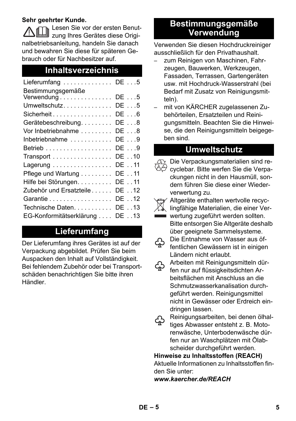 Karcher K 5 Basic User Manual | Page 5 / 254