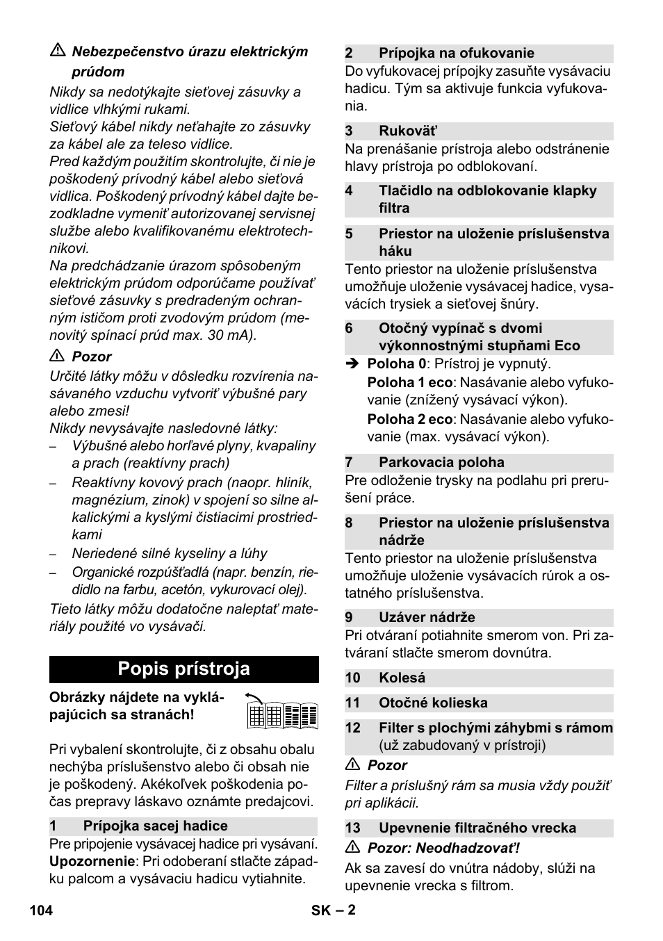 Popis prístroja | Karcher WD 7-800 eco!ogic User Manual | Page 104 / 154