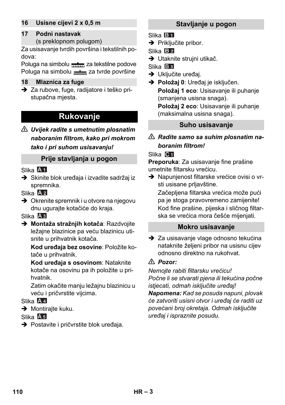 Rukovanje | Karcher WD 7-800 eco!ogic User Manual | Page 110 / 154