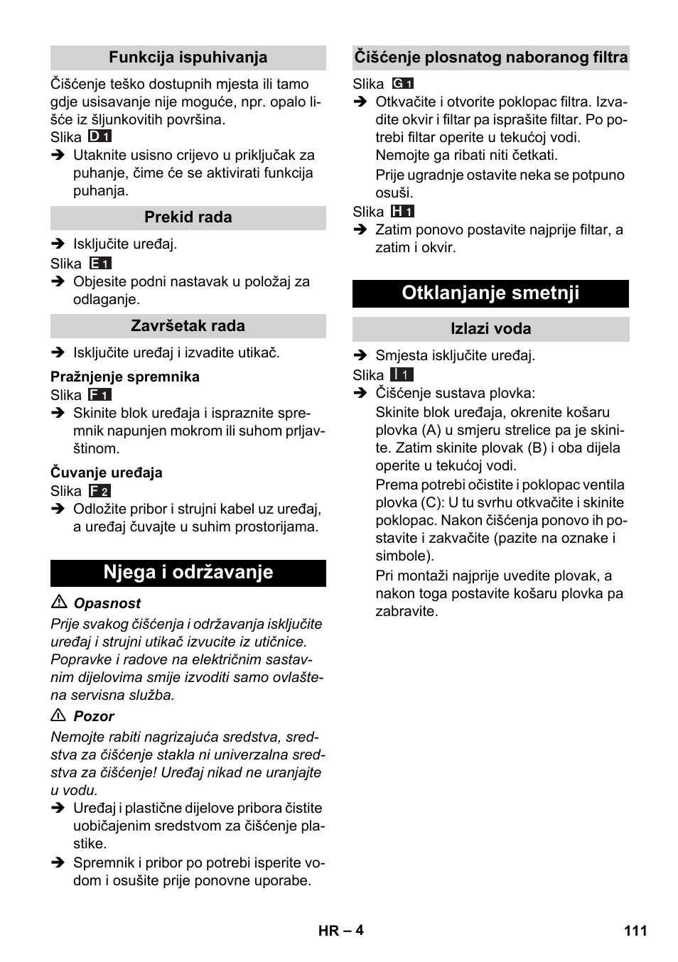 Njega i održavanje, Otklanjanje smetnji | Karcher WD 7-800 eco!ogic User Manual | Page 111 / 154