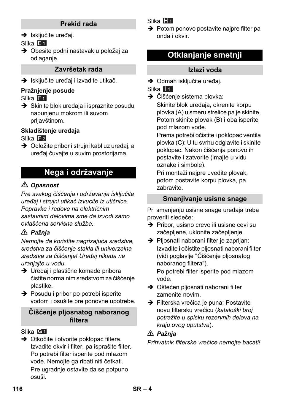 Nega i održavanje, Otklanjanje smetnji | Karcher WD 7-800 eco!ogic User Manual | Page 116 / 154