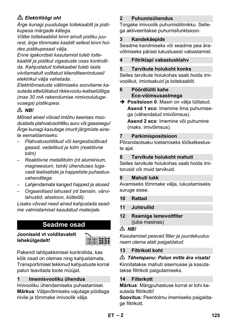 Seadme osad | Karcher WD 7-800 eco!ogic User Manual | Page 125 / 154