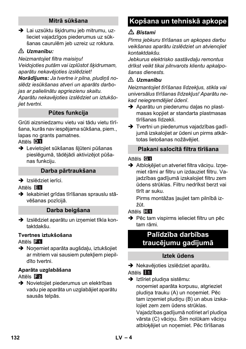 Kopšana un tehniskā apkope, Palīdzība darbības traucējumu gadījumā | Karcher WD 7-800 eco!ogic User Manual | Page 132 / 154