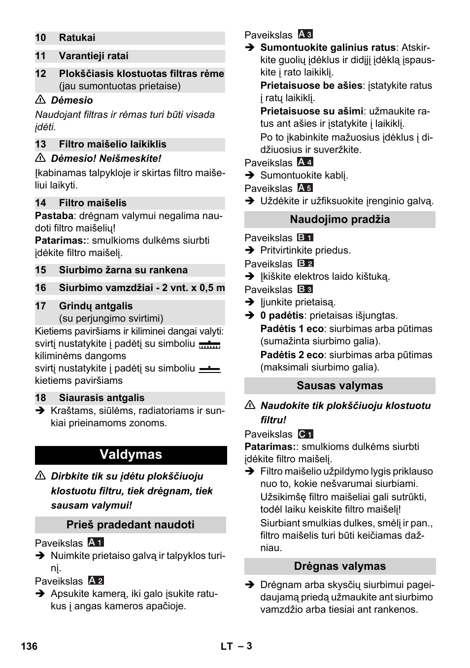 Valdymas | Karcher WD 7-800 eco!ogic User Manual | Page 136 / 154