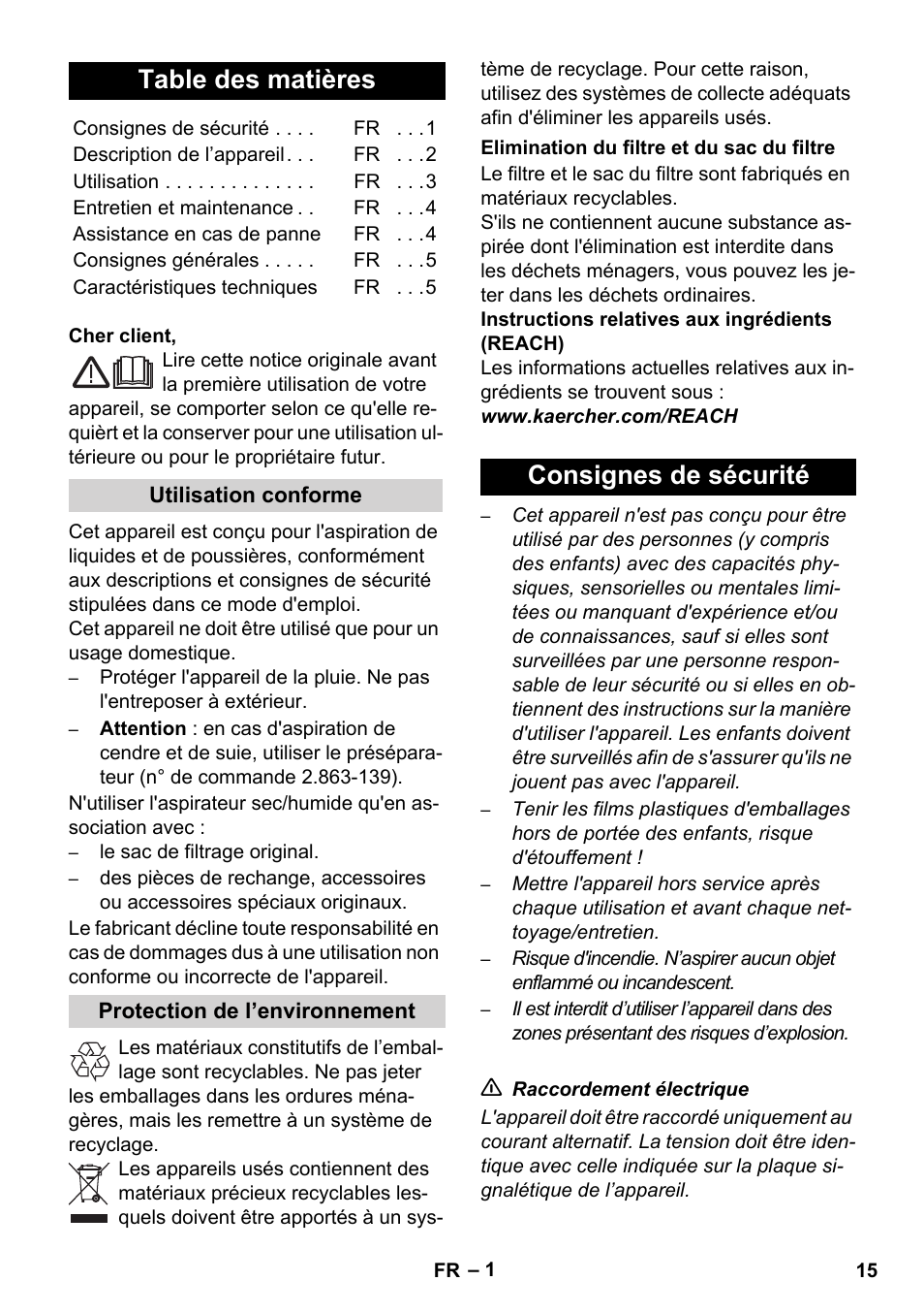 Karcher WD 7-800 eco!ogic User Manual | Page 15 / 154