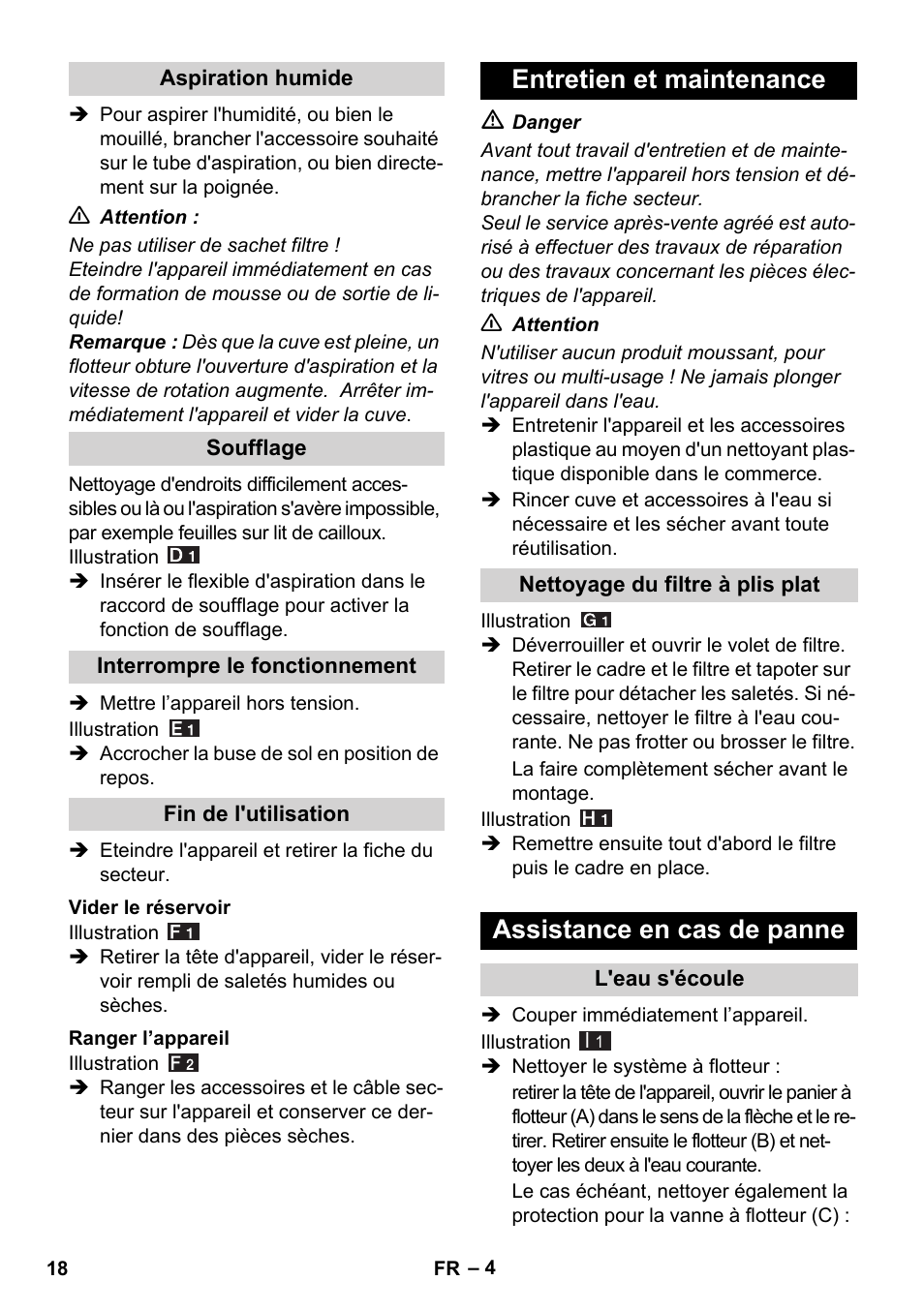 Entretien et maintenance, Assistance en cas de panne | Karcher WD 7-800 eco!ogic User Manual | Page 18 / 154