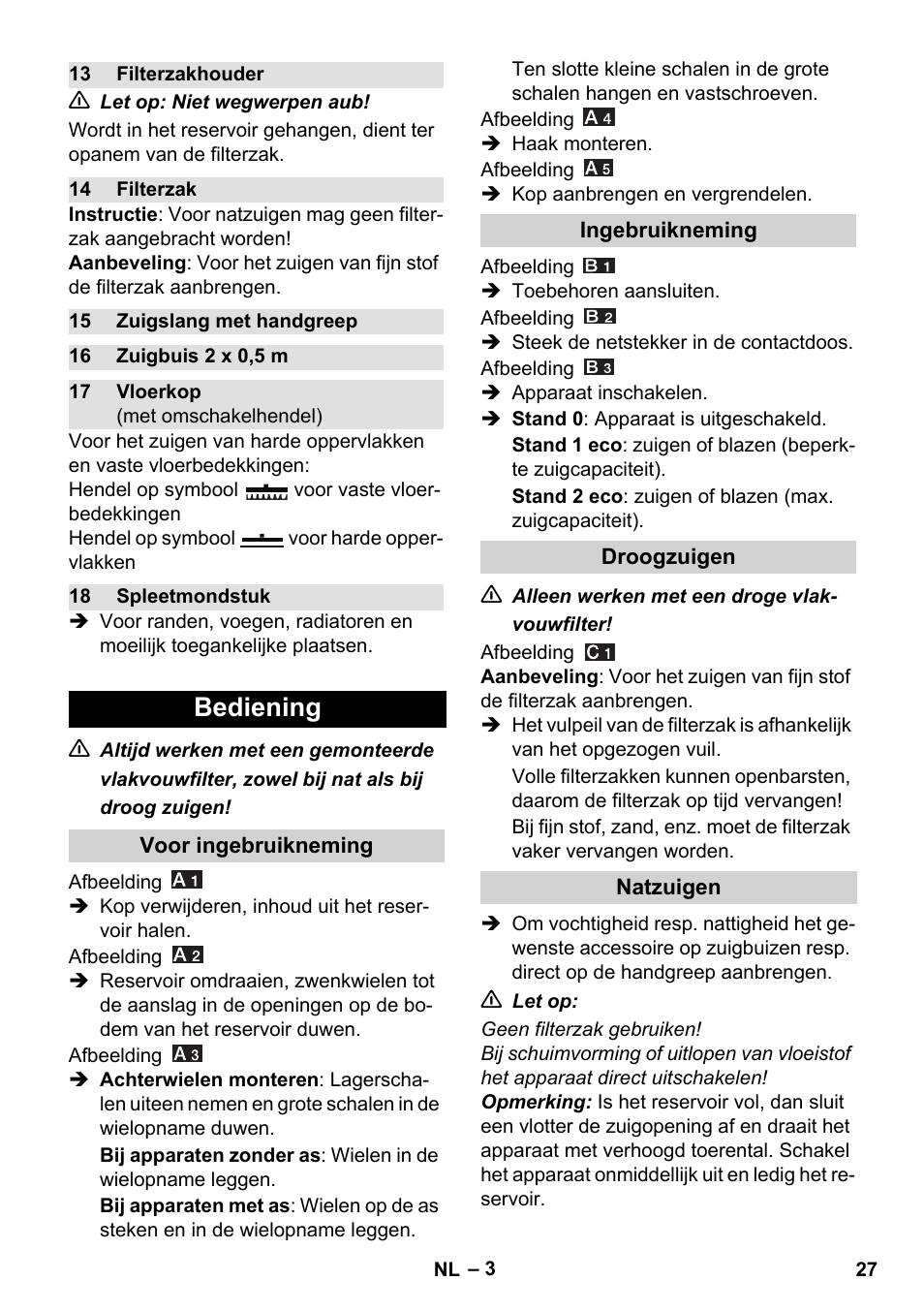 Bediening | Karcher WD 7-800 eco!ogic User Manual | Page 27 / 154