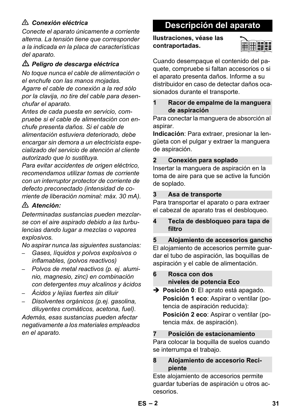 Descripción del aparato | Karcher WD 7-800 eco!ogic User Manual | Page 31 / 154