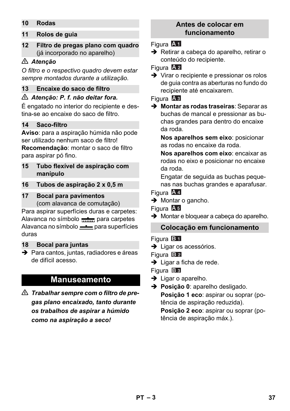 Manuseamento | Karcher WD 7-800 eco!ogic User Manual | Page 37 / 154