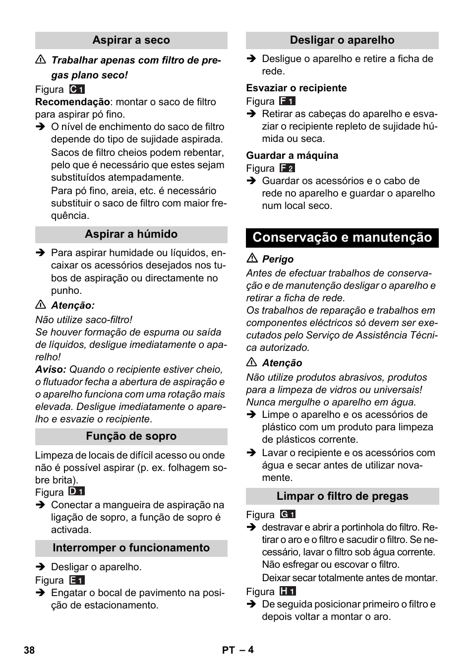 Conservação e manutenção | Karcher WD 7-800 eco!ogic User Manual | Page 38 / 154