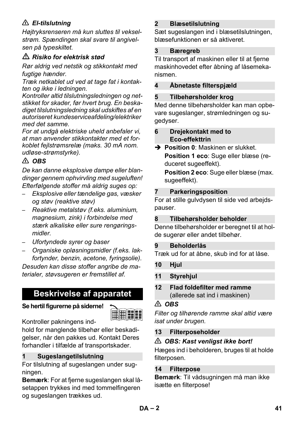 Beskrivelse af apparatet | Karcher WD 7-800 eco!ogic User Manual | Page 41 / 154