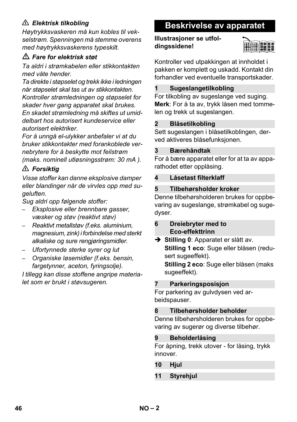 Beskrivelse av apparatet | Karcher WD 7-800 eco!ogic User Manual | Page 46 / 154