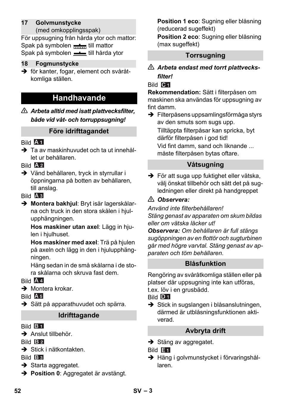Handhavande | Karcher WD 7-800 eco!ogic User Manual | Page 52 / 154
