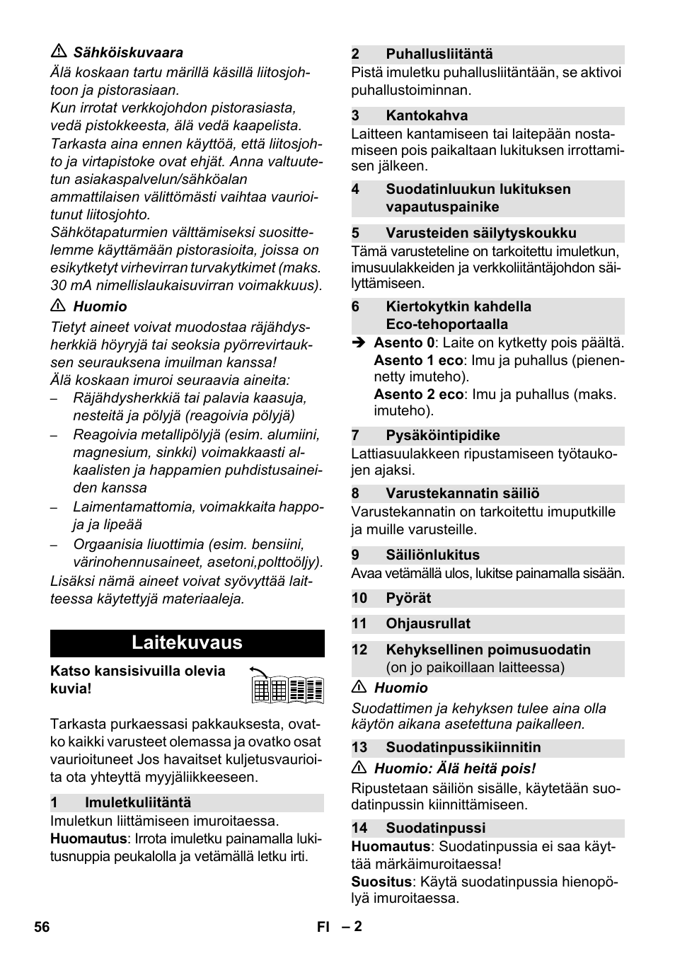 Laitekuvaus | Karcher WD 7-800 eco!ogic User Manual | Page 56 / 154