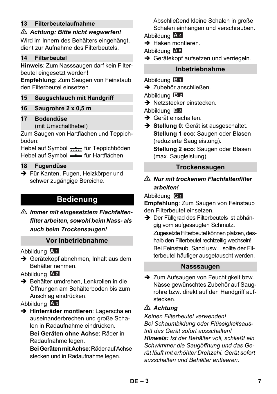 Bedienung | Karcher WD 7-800 eco!ogic User Manual | Page 7 / 154