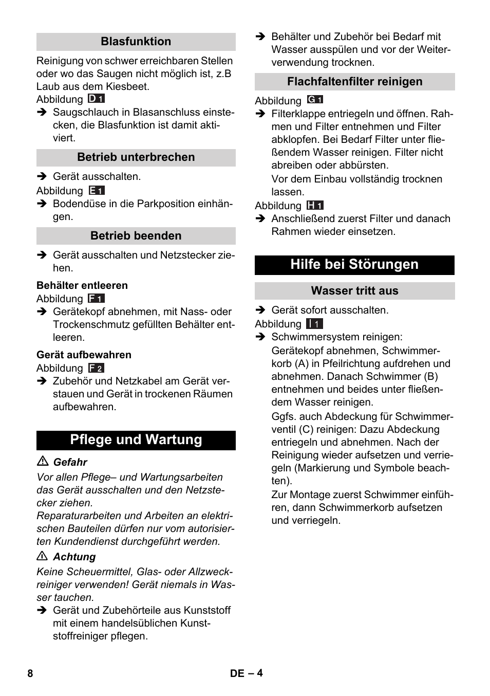 Pflege und wartung, Hilfe bei störungen | Karcher WD 7-800 eco!ogic User Manual | Page 8 / 154