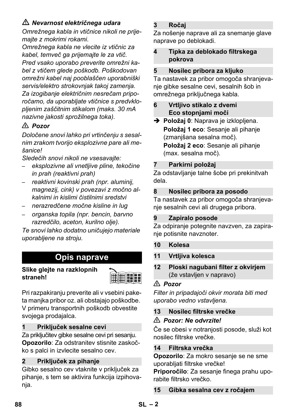 Opis naprave | Karcher WD 7-800 eco!ogic User Manual | Page 88 / 154