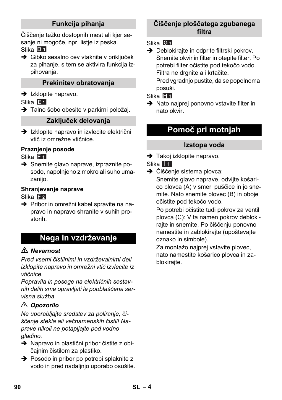 Nega in vzdrževanje, Pomoč pri motnjah | Karcher WD 7-800 eco!ogic User Manual | Page 90 / 154