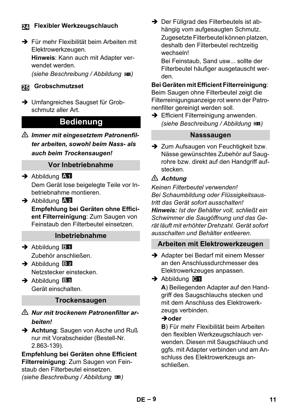 Bedienung | Karcher WD 5-500 M User Manual | Page 11 / 212