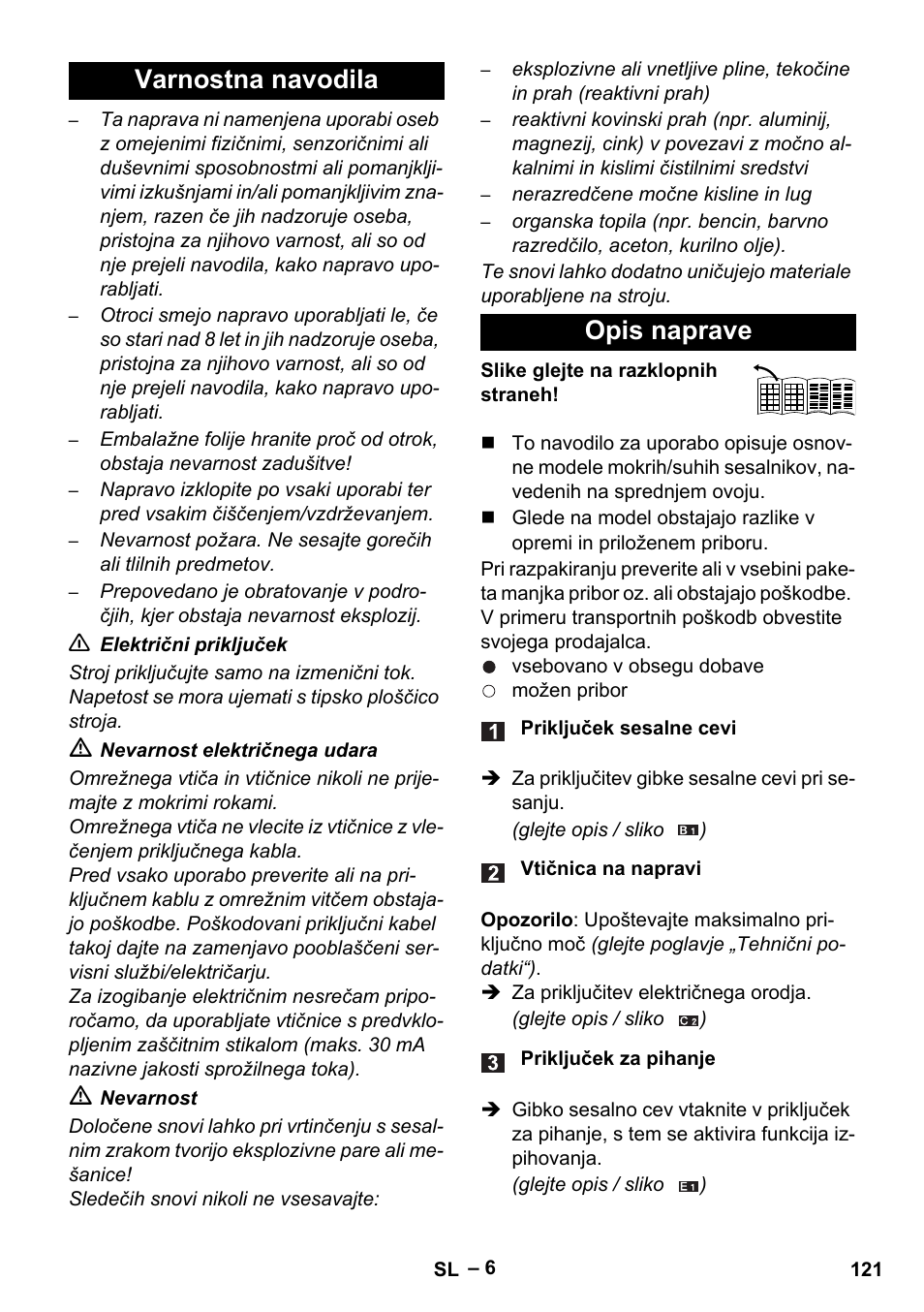 Varnostna navodila opis naprave | Karcher WD 5-500 M User Manual | Page 121 / 212