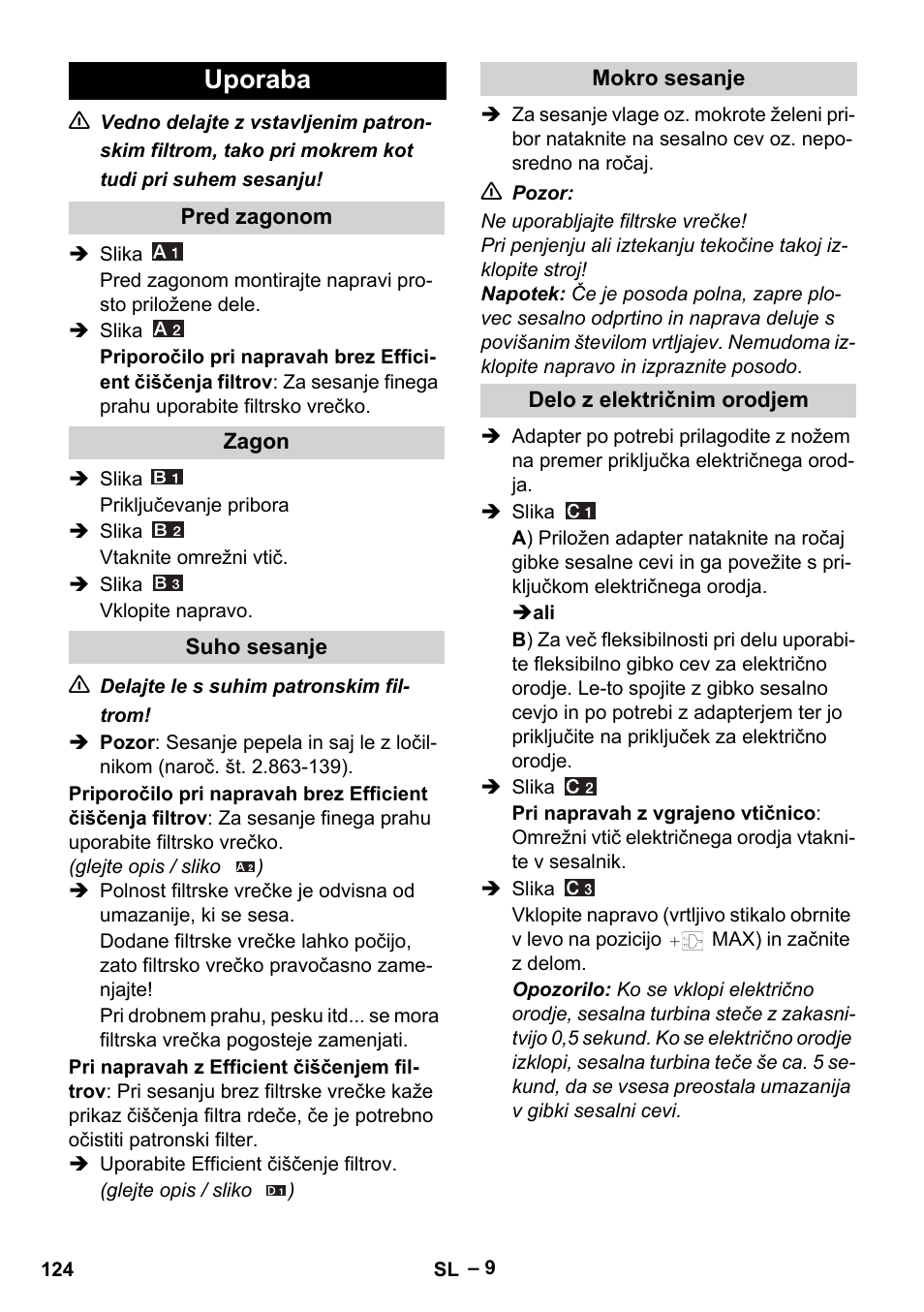 Uporaba | Karcher WD 5-500 M User Manual | Page 124 / 212