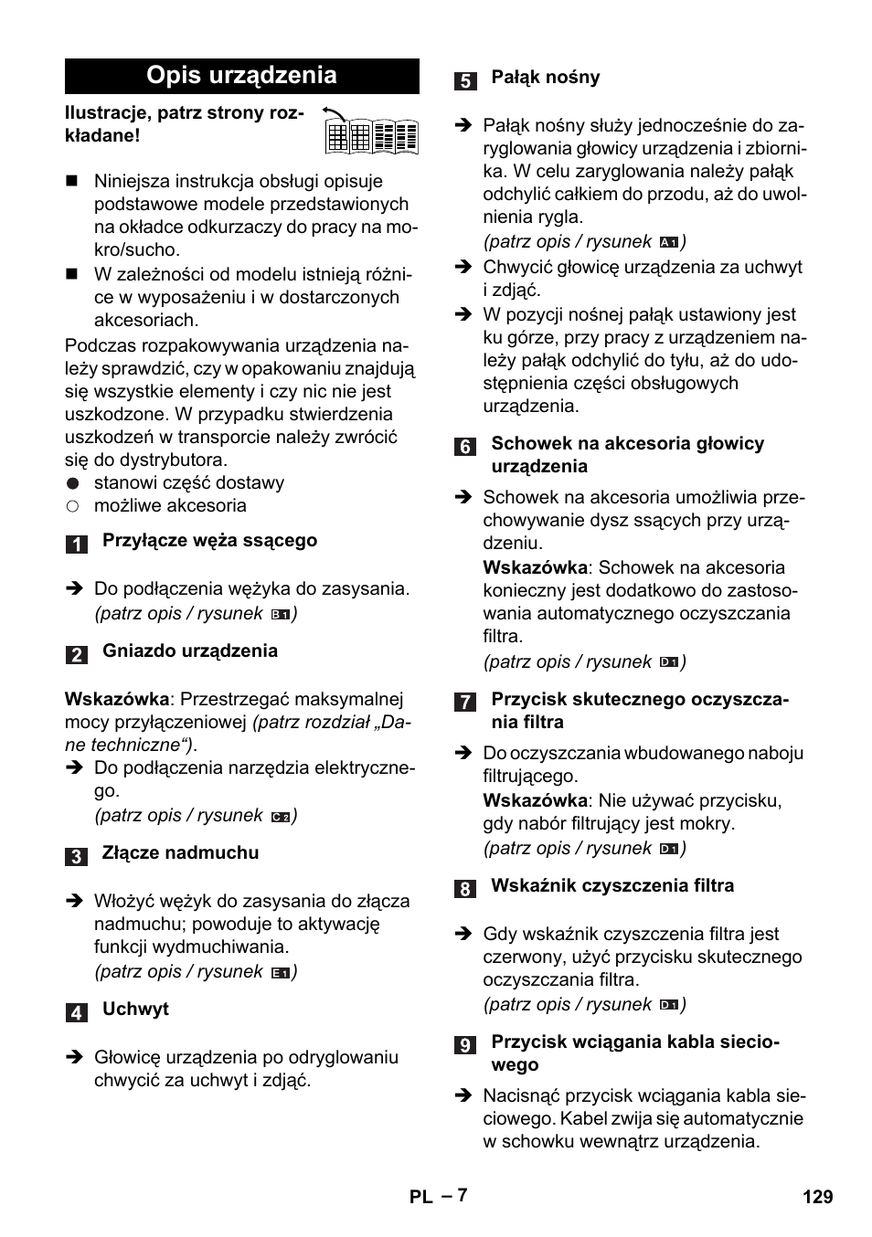 Opis urządzenia | Karcher WD 5-500 M User Manual | Page 129 / 212