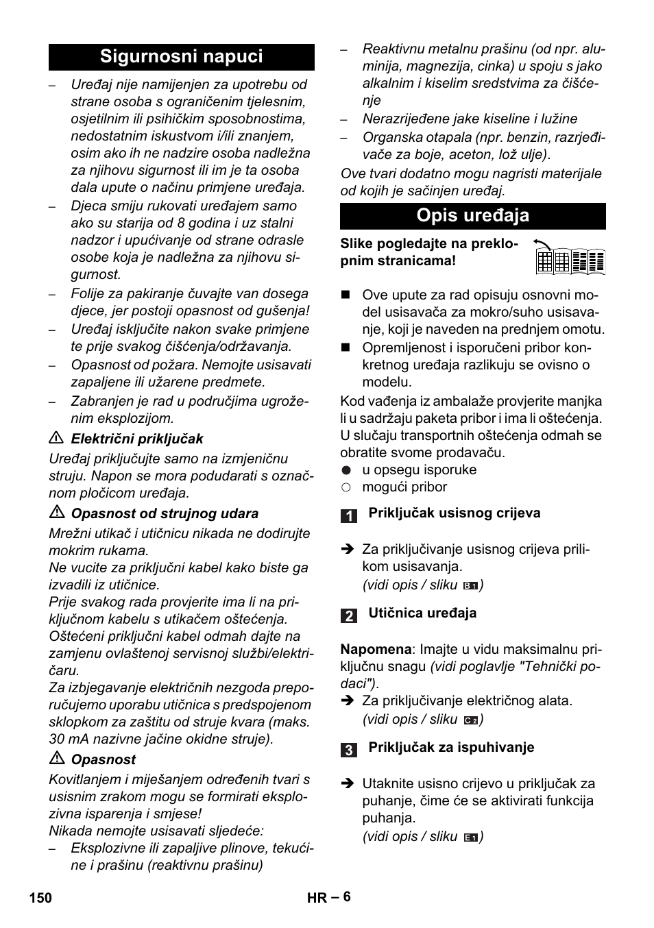 Sigurnosni napuci opis uređaja | Karcher WD 5-500 M User Manual | Page 150 / 212