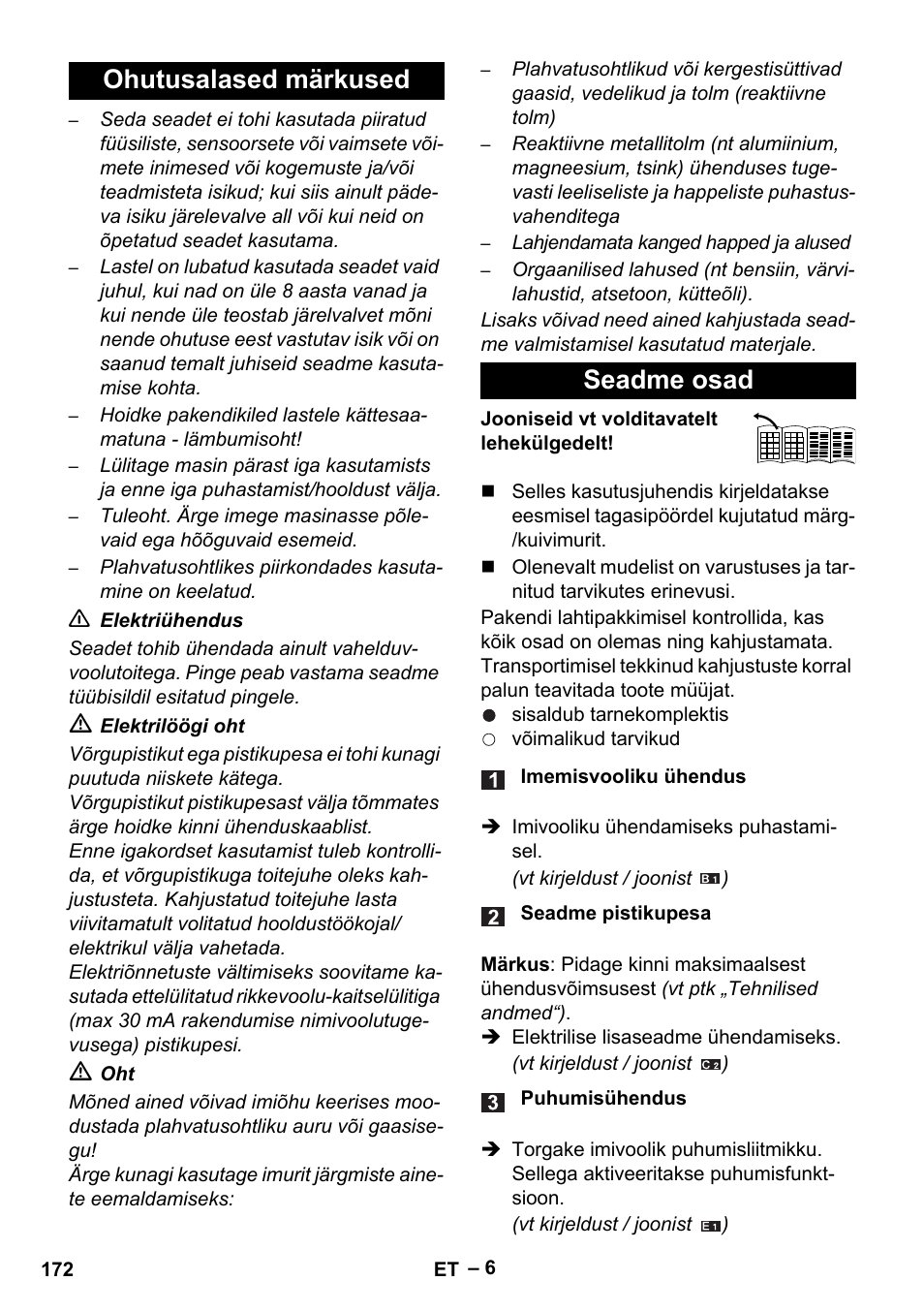 Ohutusalased märkused seadme osad | Karcher WD 5-500 M User Manual | Page 172 / 212